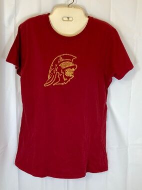 Champion USC Trojans Womens Shirt Sz XL Rhinestud Tommy Trojan Short Sleeve